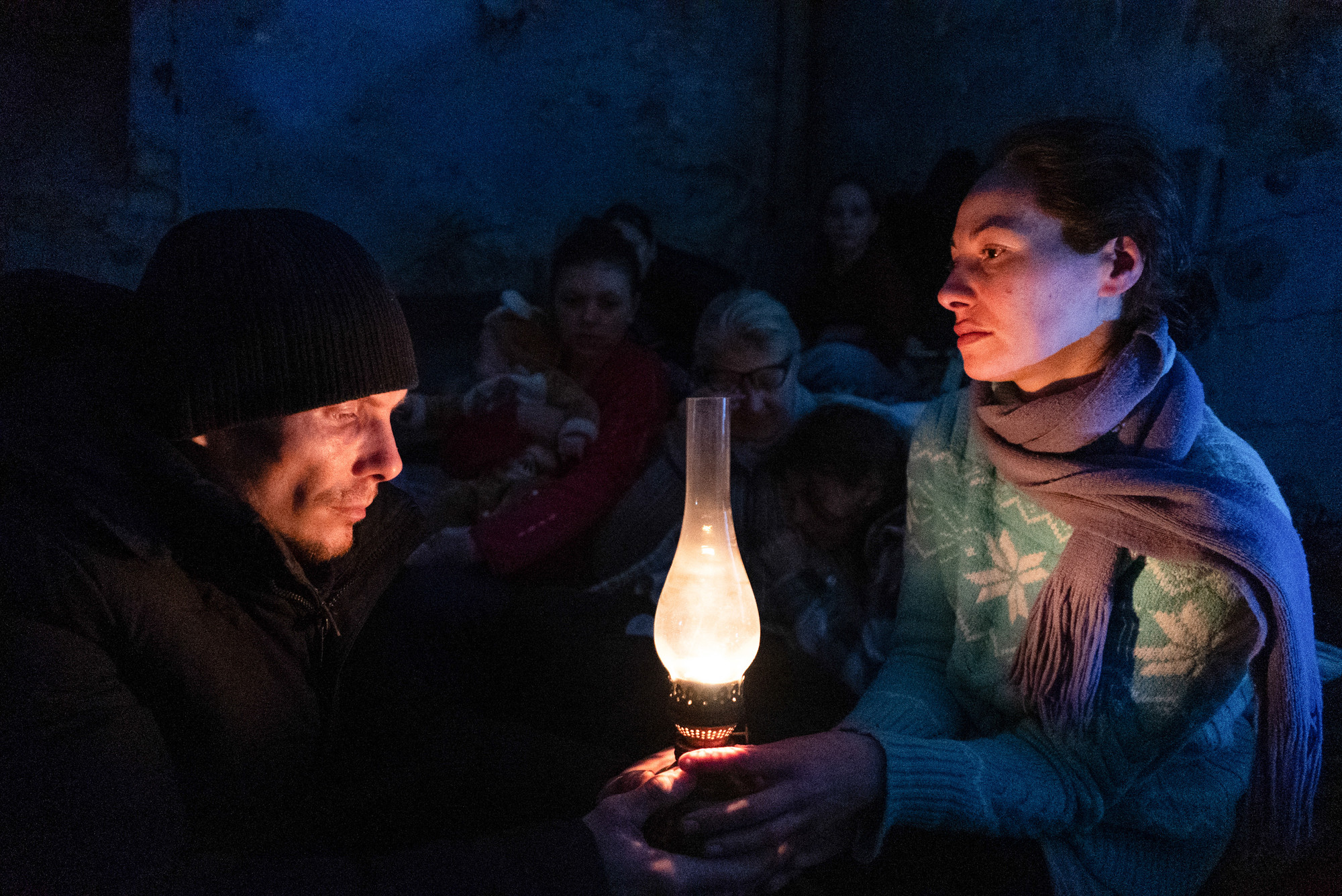 People take shelter in a youth theater in Mariupol, Ukraine, March 6, 2022. Still from FRONTLINE PBS and AP’s feature film “20 Days in Mariupol.”
CREDIT: (AP Photo/Mstyslav Chernov)
